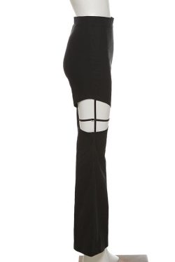 Y2K Hollow Out Flared Pants - Trendy Solid Design for Grunge and Coquette Aesthetic