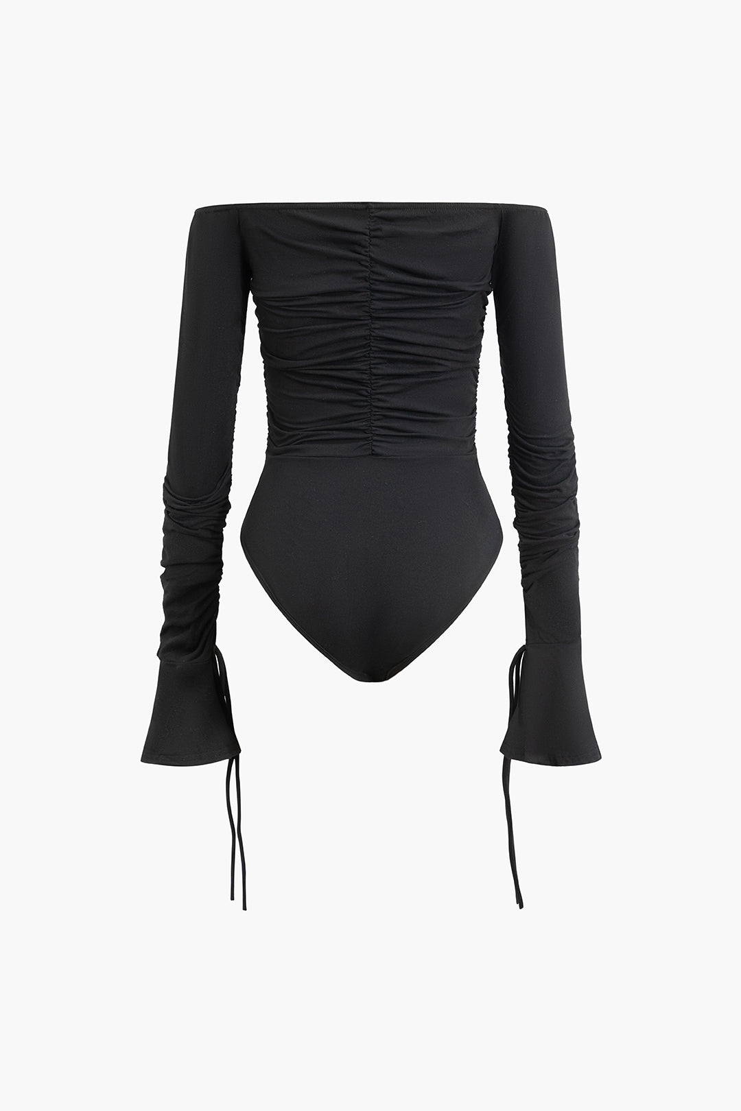 Y2K Off Shoulder Bell Sleeve Ruched Bodysuit - Trendy Coquette Aesthetic Top