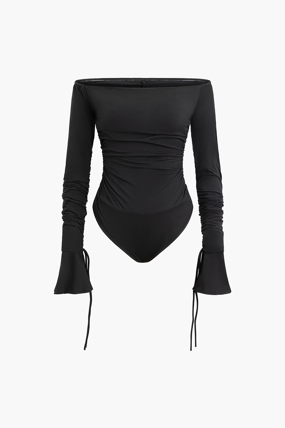 Y2K Off Shoulder Bell Sleeve Ruched Bodysuit - Trendy Coquette Aesthetic Top