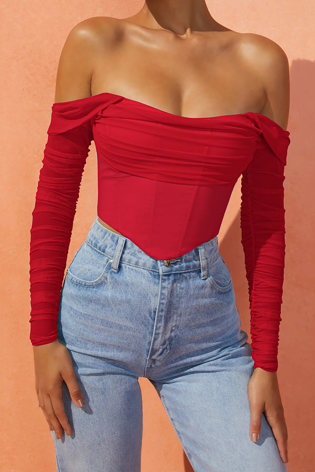 Y2K Off Shoulder Ruched Zipper Crop Top - Trendy Coquette Aesthetic Cute Top