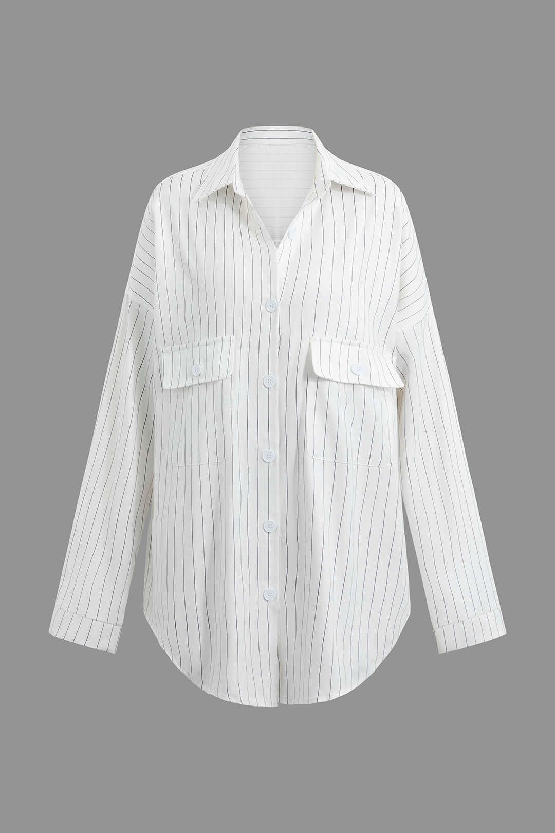 Y2K Pinstripe Flap Pocket Long Sleeve Shirt - Vintage Aesthetic Top for Trendy Outfits