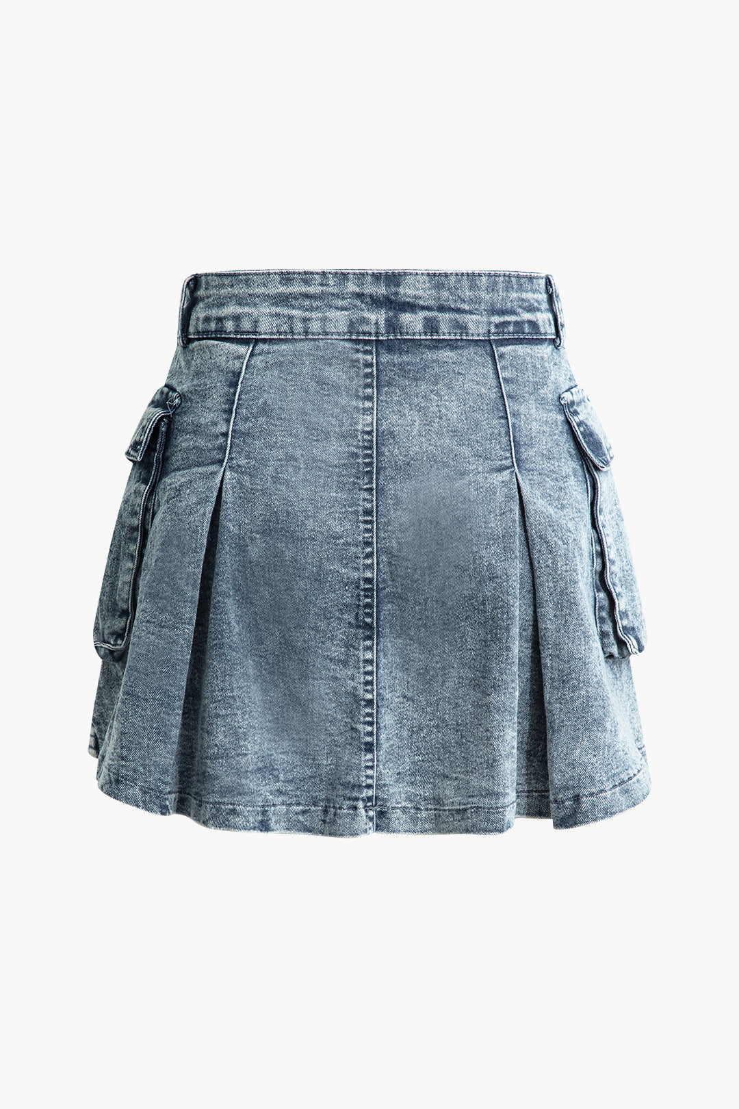 Y2K Pleated Denim Skirt with Flap Pockets - Trendy Grunge Aesthetic Essential