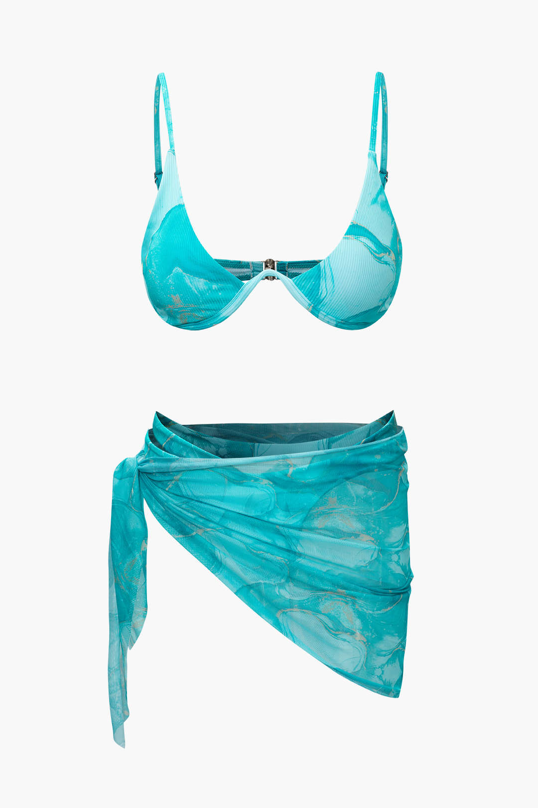 Y2K Printed Bikini and Sarong Set for Coquette Aesthetic Beach Vibes and Summer Fun