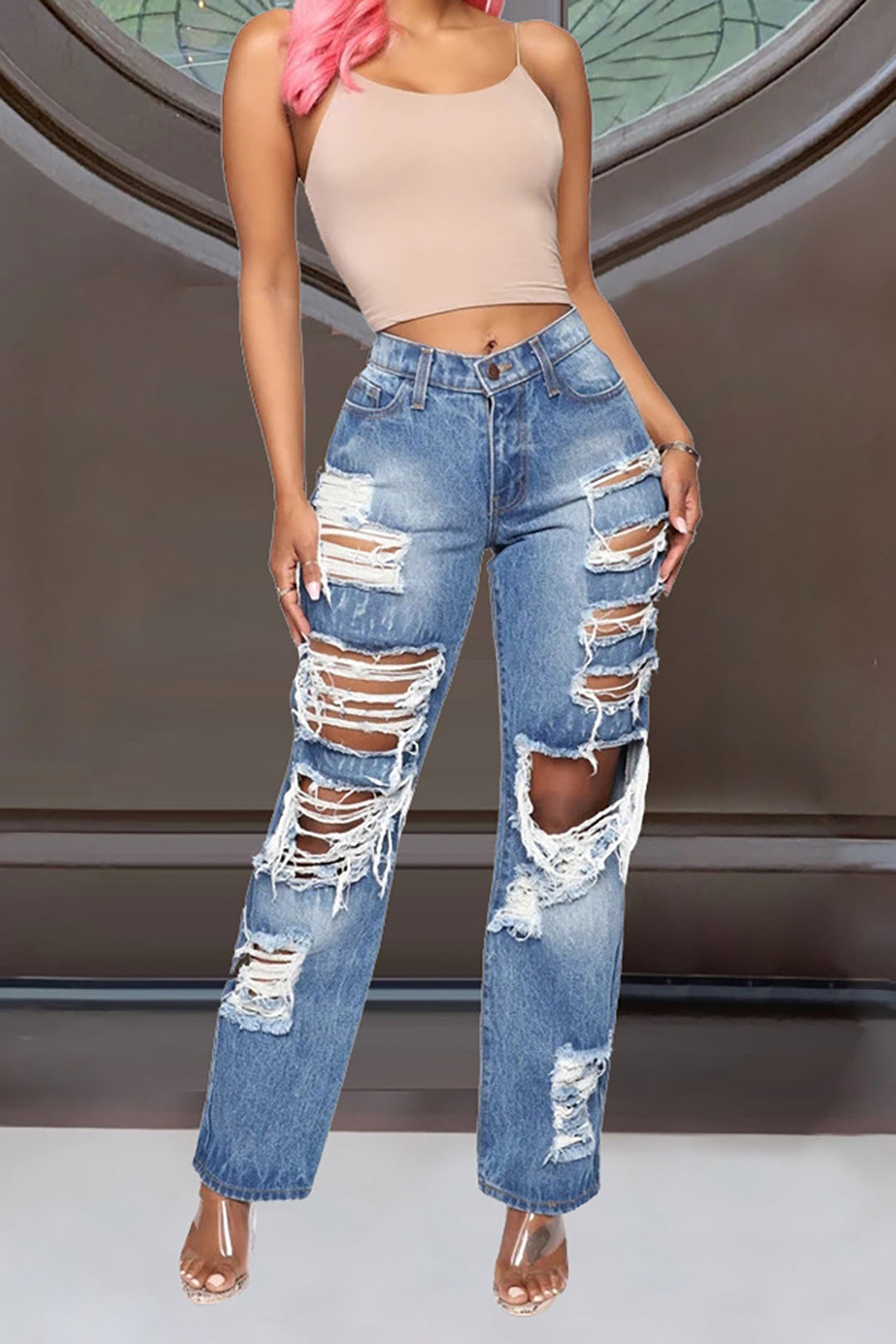 Y2K Ripped Straight Leg Jeans - Vintage Grunge Style for Trendy Aesthetic Outfits