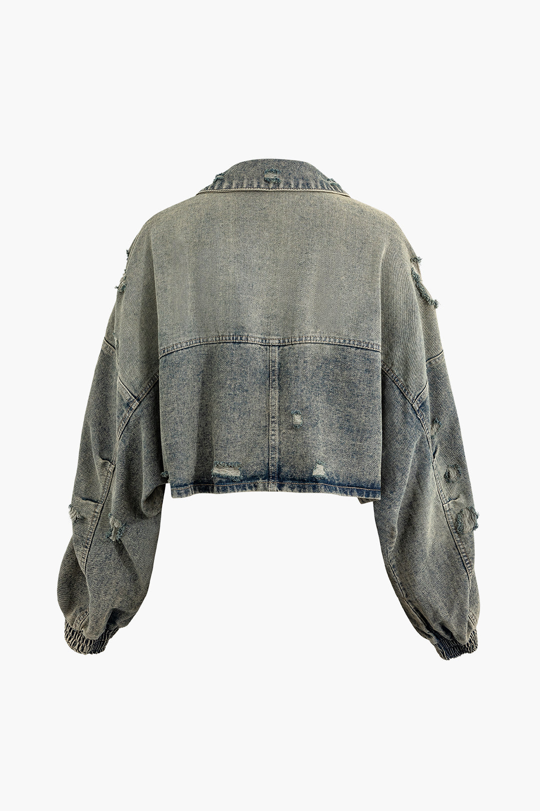 Y2K Ripped Zipper Crop Denim Jacket for Trendy Grunge Aesthetic Outfits