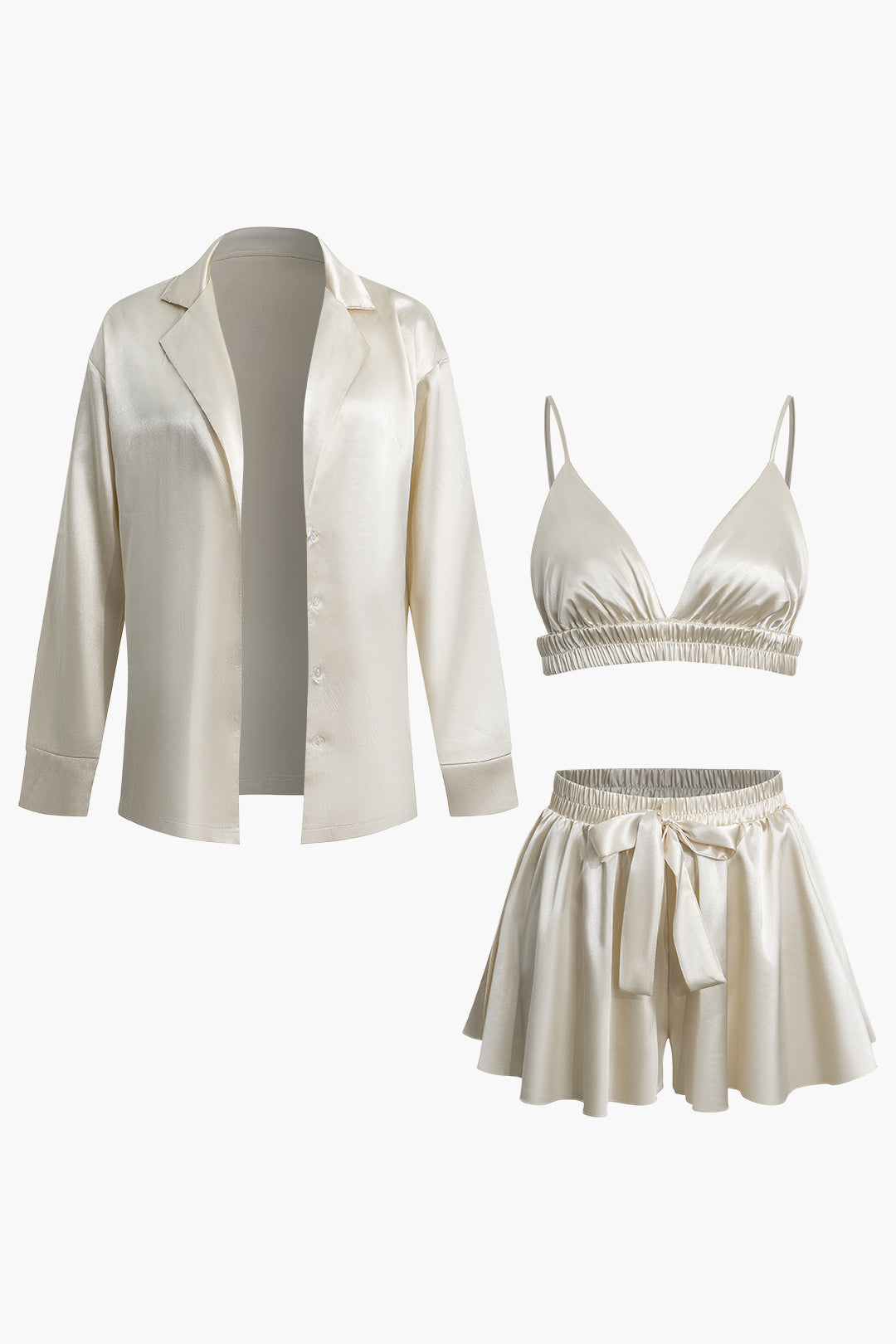 Y2K Ruched Bra Top, Shorts & Shirt 3-Piece Set for Trendy Aesthetic Outfits