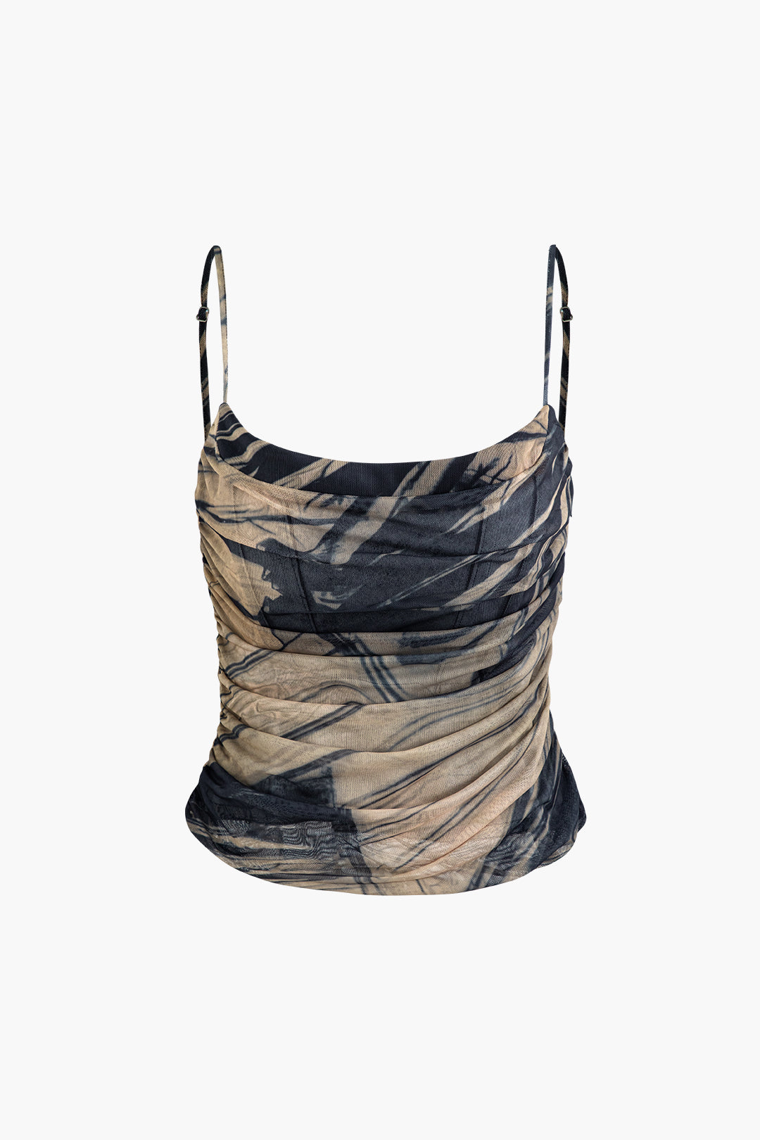 Y2K Ruched Mesh Cami Top - Cute Aesthetic Crop for Coquette and Grunge Styles