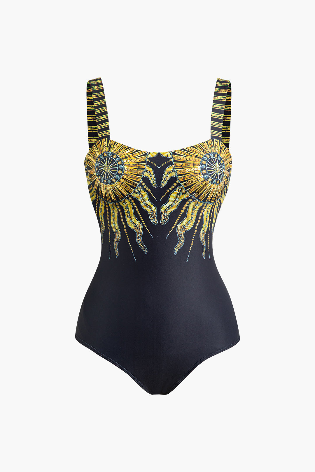 Y2K Sequin Abstract Print Swimsuit - Trendy Aesthetic Swimwear for Summer Vibes