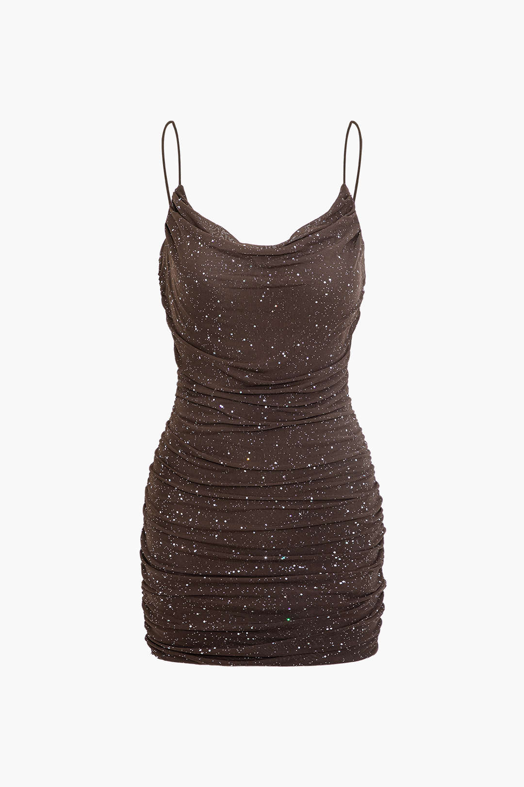 Y2K Sequin Cowl Neck Ruched Mesh Slip Mini Dress for Coquette and Grunge Aesthetic