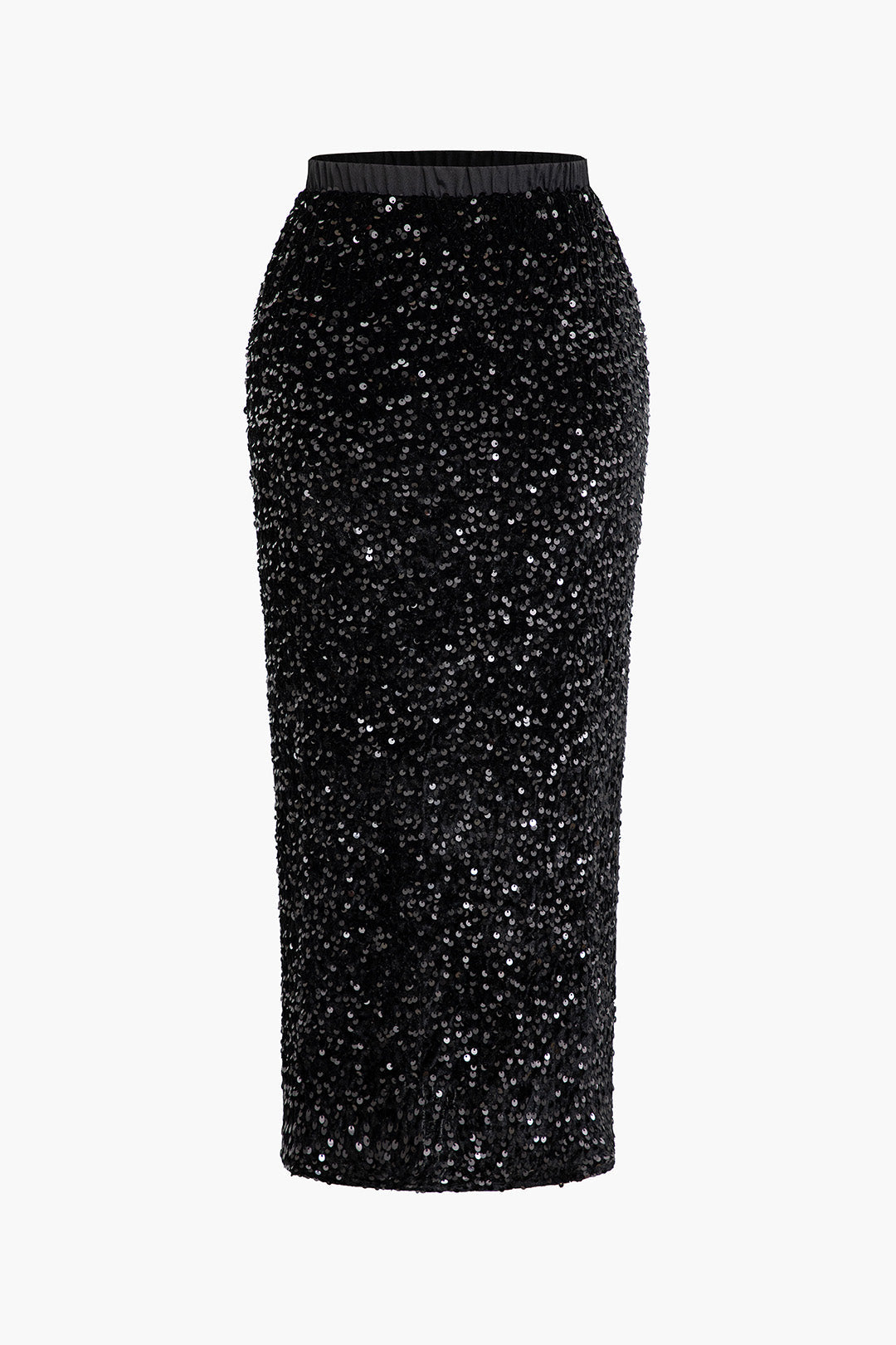 Y2K Sequin Elastic Waist Split Midi Skirt for Trendy Coquette and Grunge Aesthetics