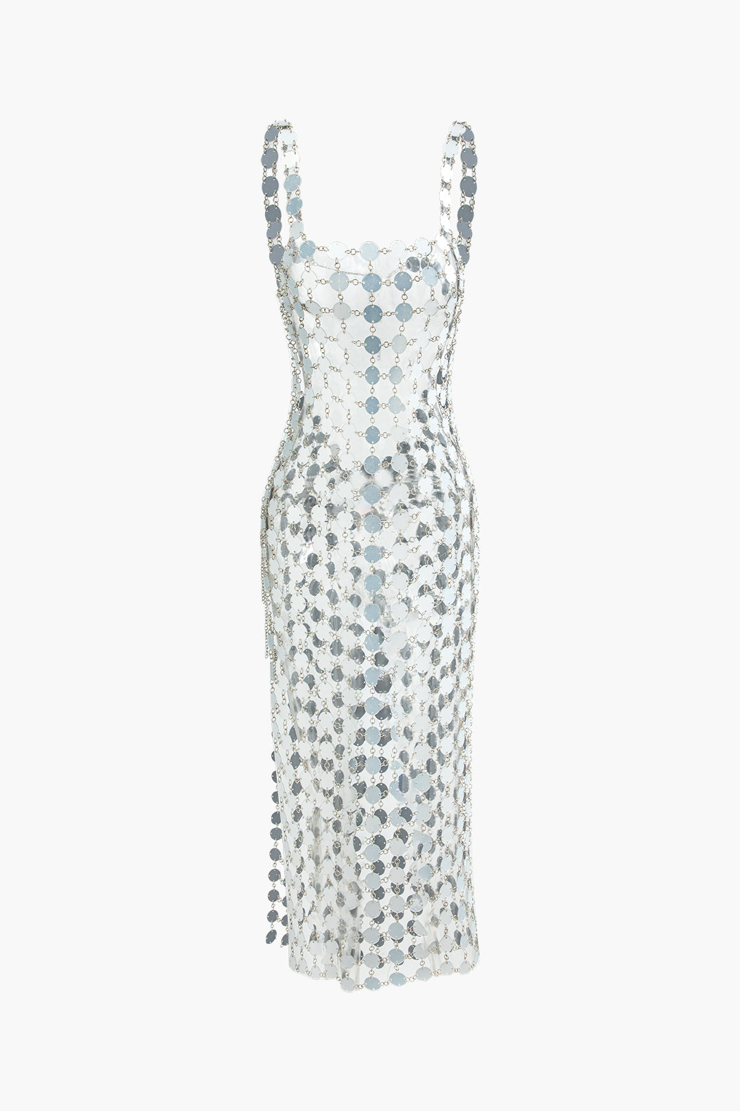 Y2K Sequin Sheer Maxi Dress - Elegant Square Neck Dress for Coquette Aesthetic Style