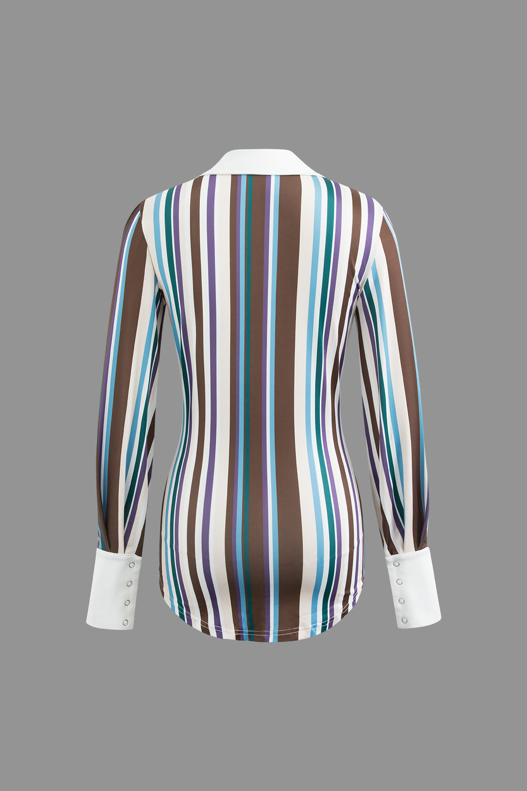 Y2K Striped Print Snap Button Long Sleeve Shirt - Trendy Coquette Aesthetic Top