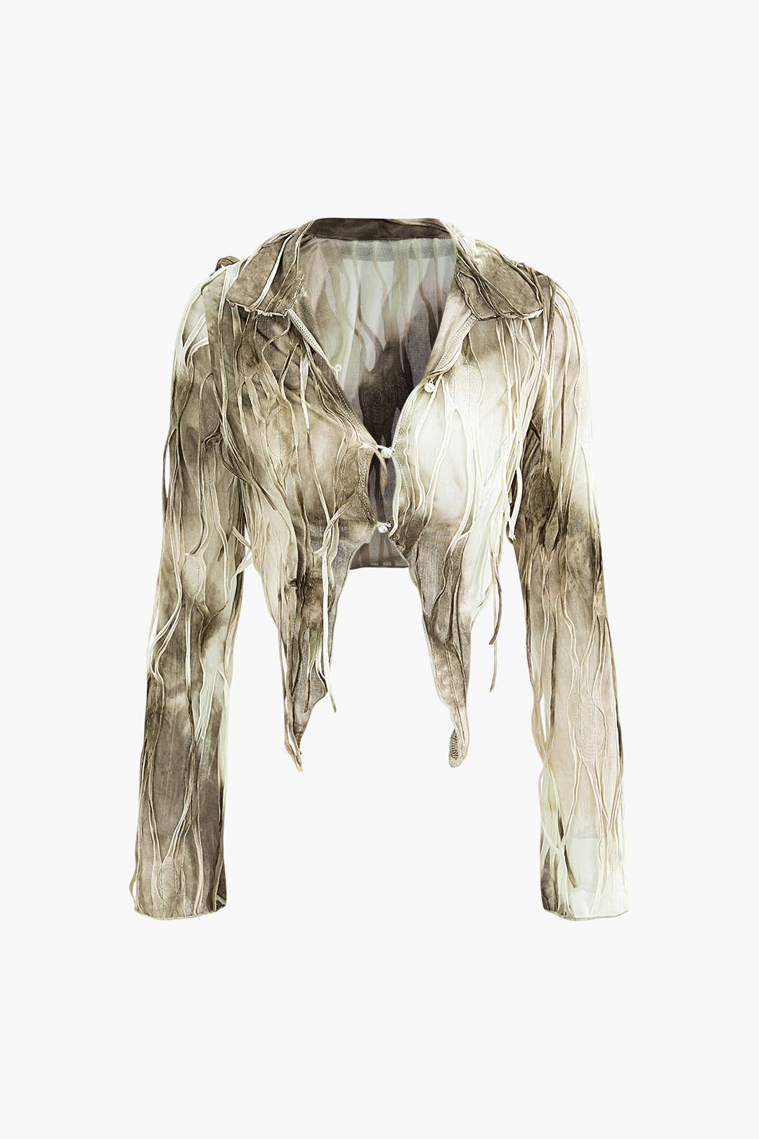 Y2K Tie Dye Distressed Collar Button Long Sleeve Top for Trendy Aesthetic Outfits