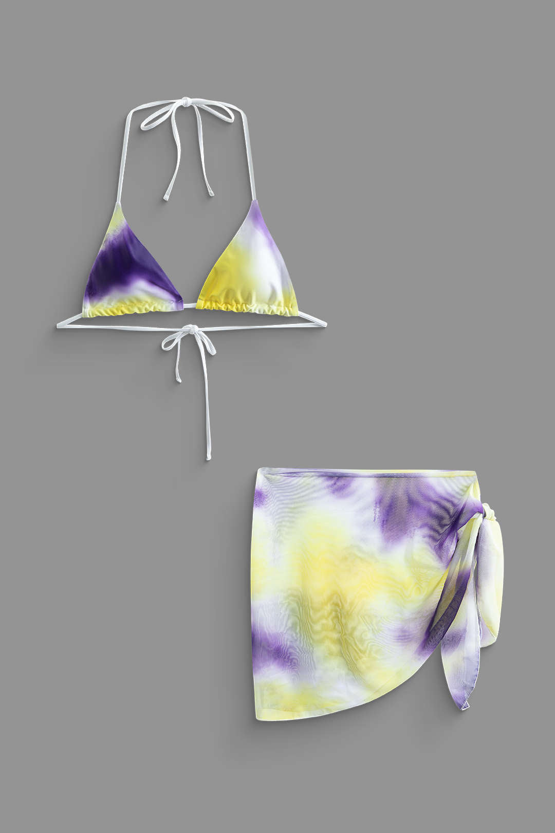 Y2K Tie Dye Halter Mesh Bikini & Sarong Set - Trendy 3-Piece Summer Aesthetic Outfit