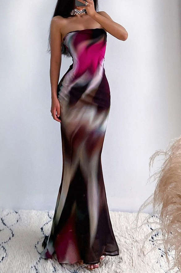 Y2K Tie Dye Mermaid Strapless Maxi Dress - Trendy Coquette Aesthetic Summer Fashion