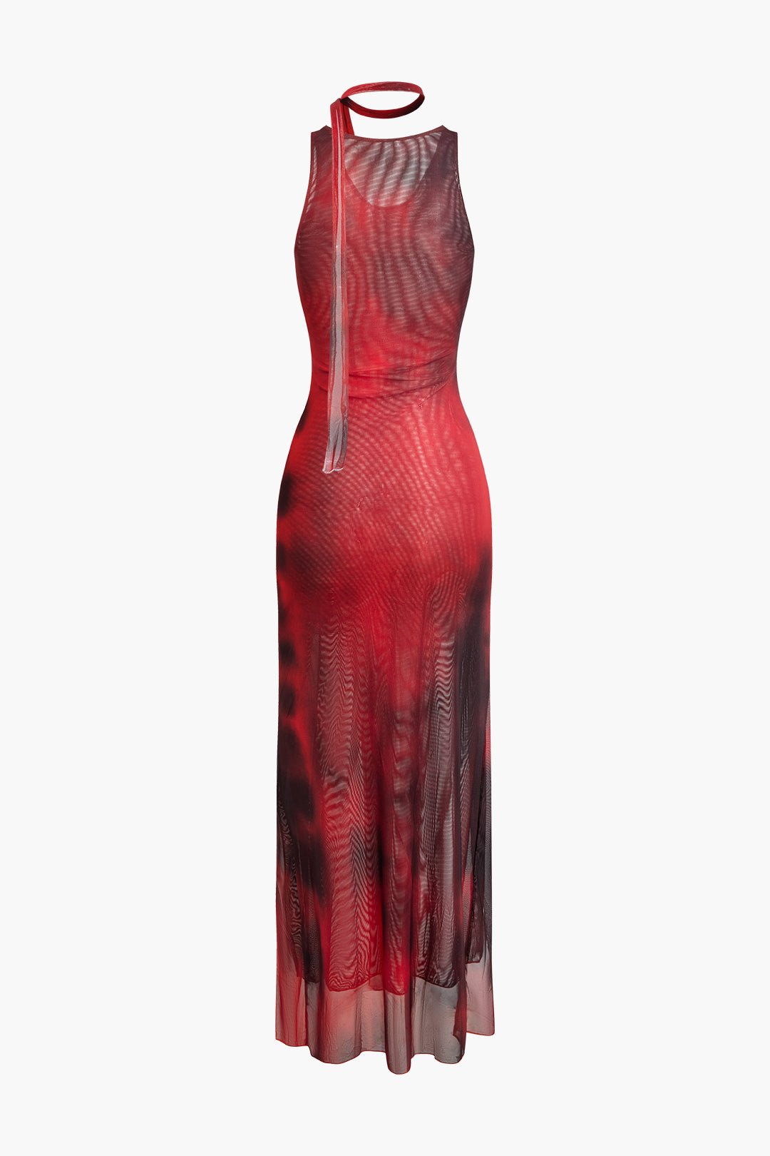 Y2K Tie Dye Mesh Asymmetrical Hem V-Neck Sleeveless Midi Dress for Trendy Aesthetic Looks