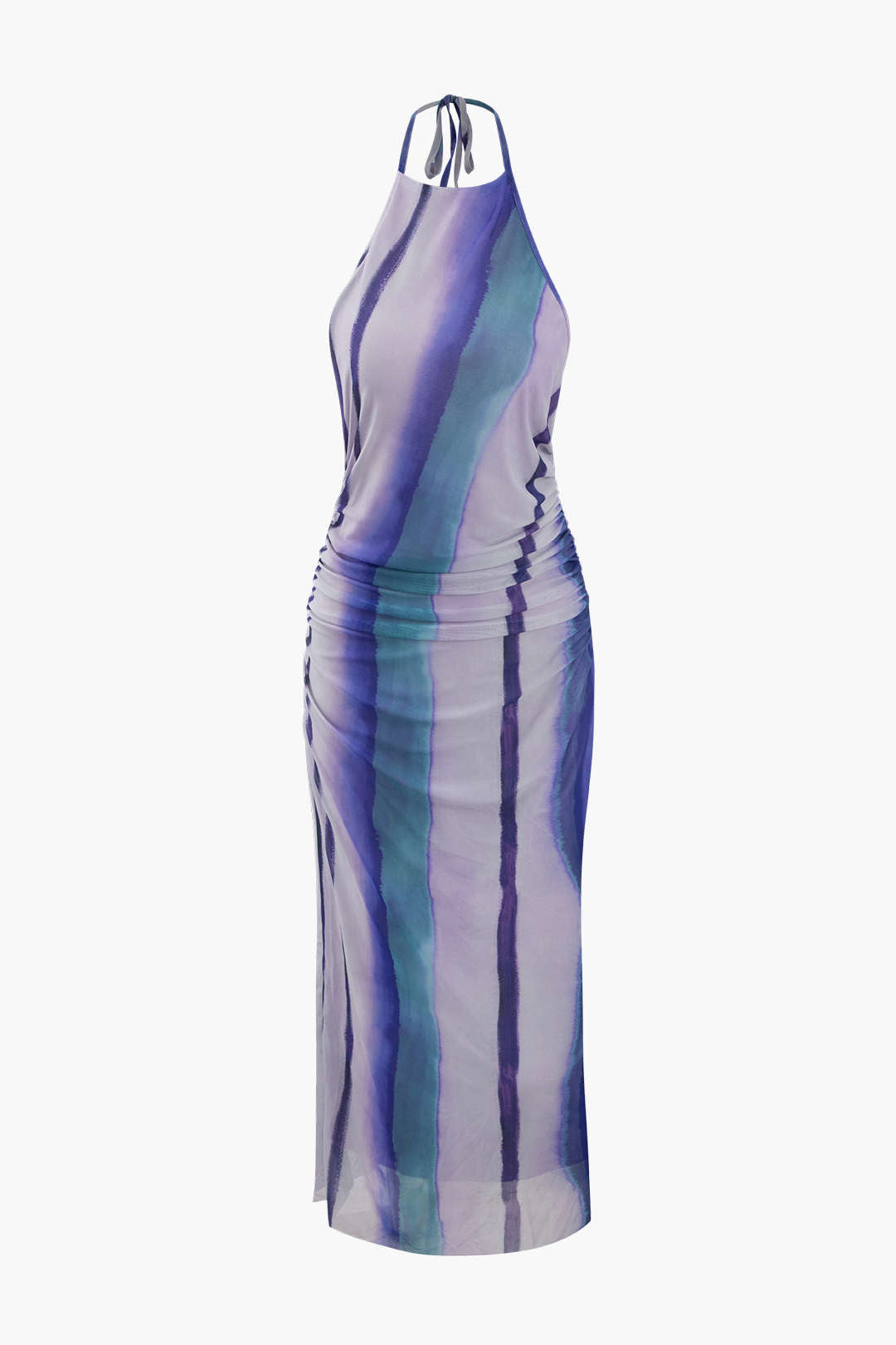 Y2K Tie-Dye Mesh Halterneck Midi Dress for Trendy Coquette and Grunge Aesthetic Looks