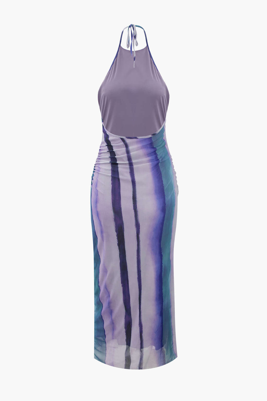 Y2K Tie-Dye Mesh Halterneck Midi Dress for Trendy Coquette and Grunge Aesthetic Looks