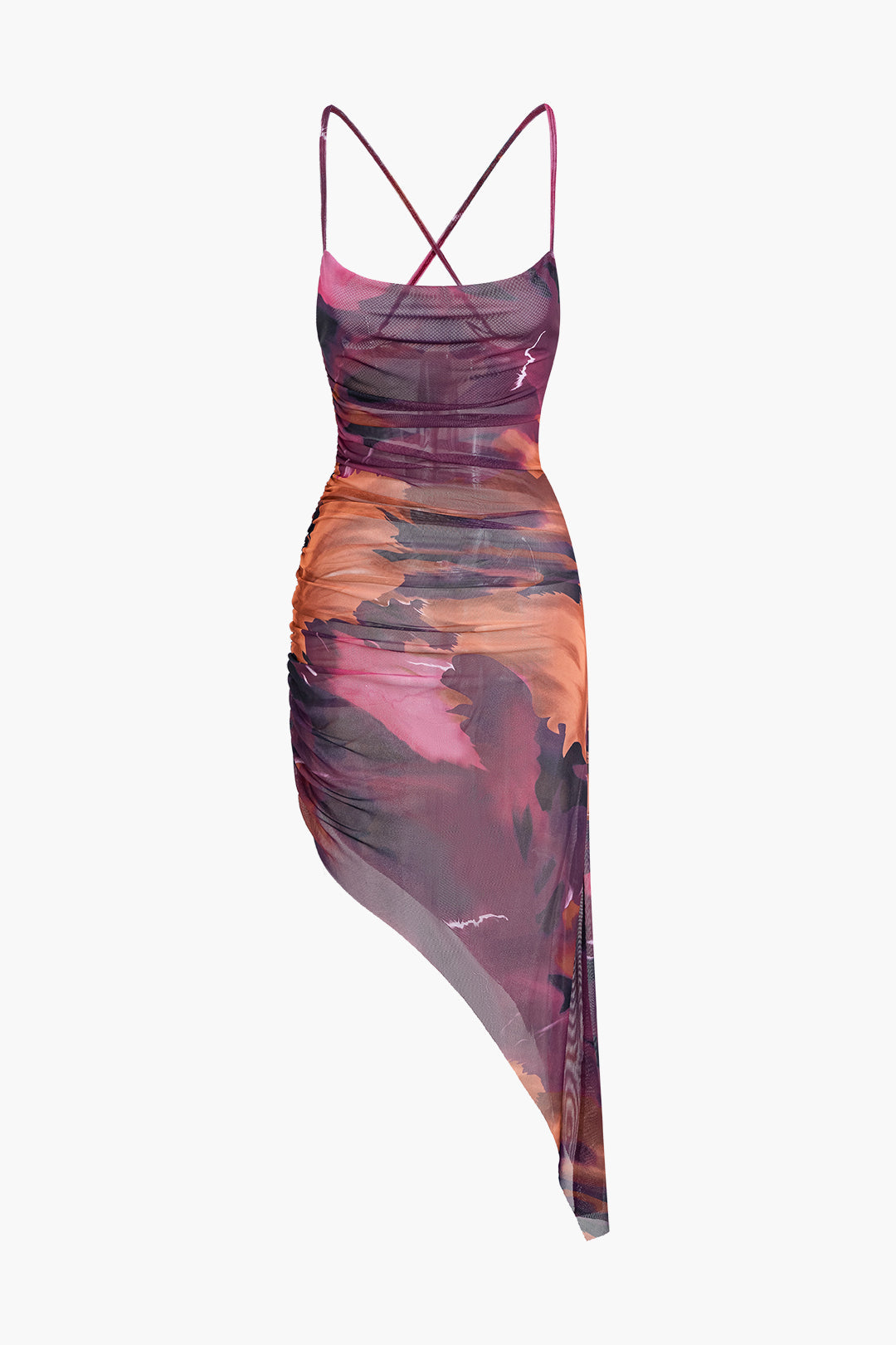 Y2K Tie Dye Mesh Ruched Slip Midi Dress - Trendy Coquette Aesthetic Fashion Piece