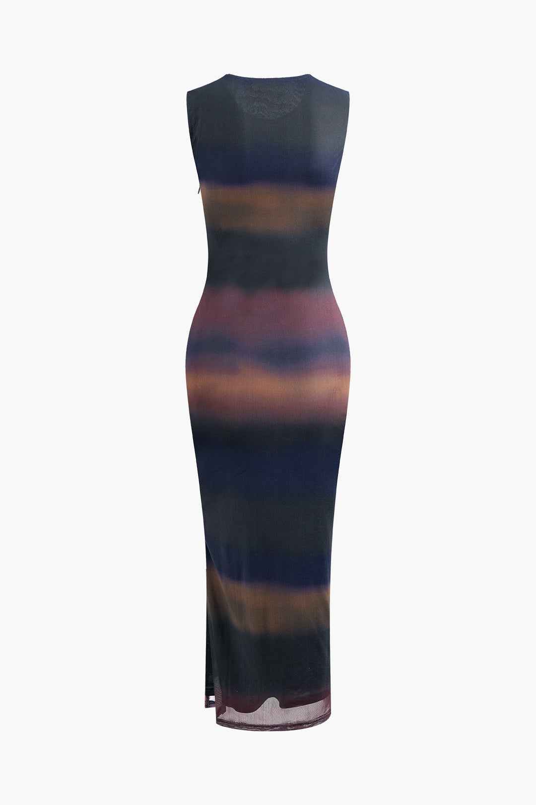 Y2K Tie Dye Mesh Sleeveless Slit Midi Dress for Trendy Aesthetic Outfits