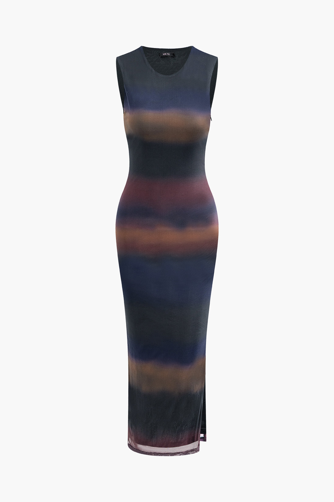 Y2K Tie Dye Mesh Sleeveless Slit Midi Dress for Trendy Aesthetic Outfits