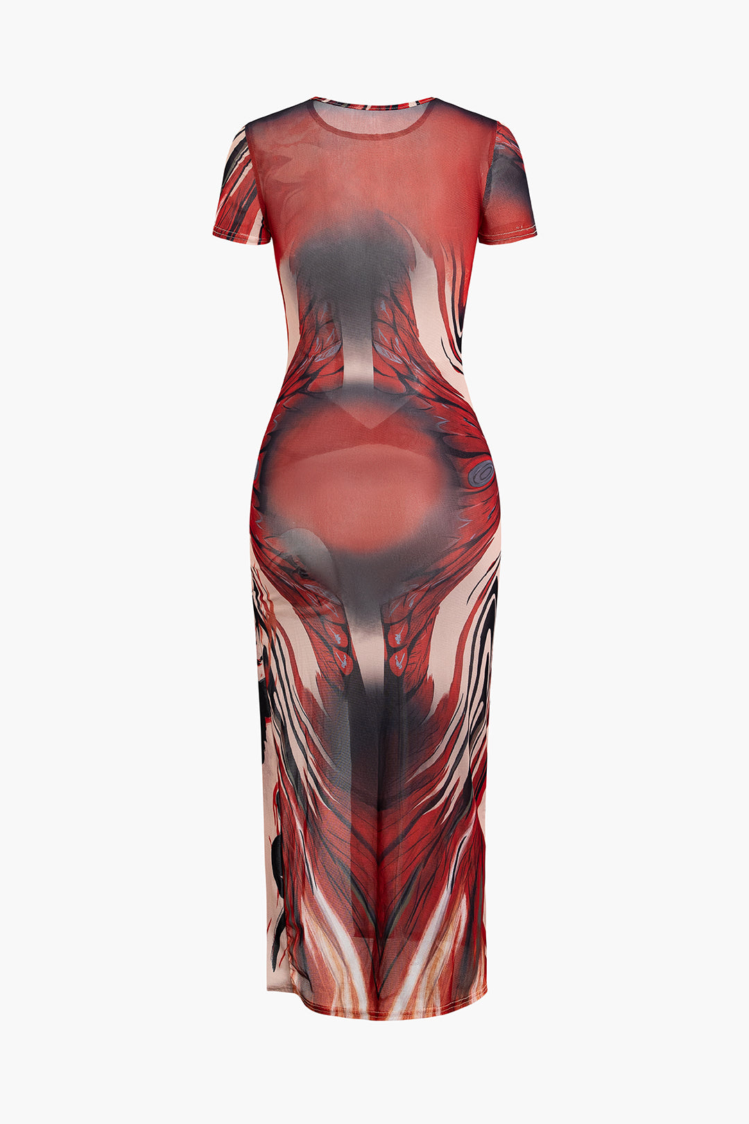 Y2K Tie Dye Mesh Wrap Twist Slit Midi Dress - Trendy Coquette Aesthetic Fashion