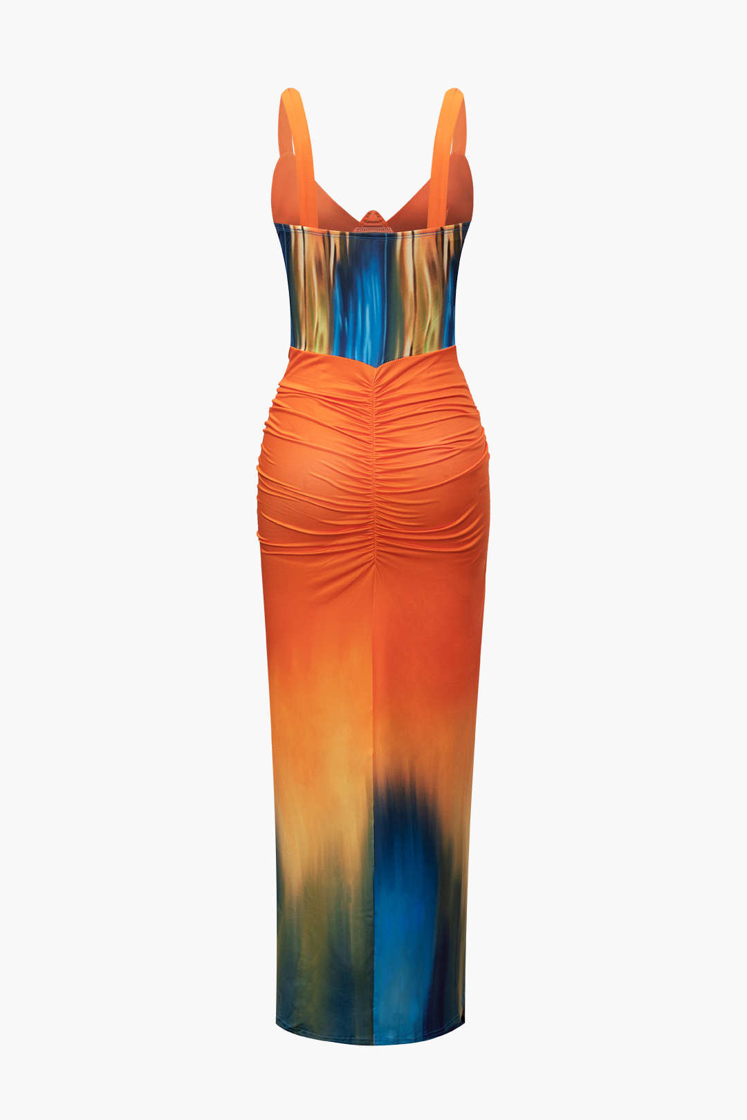 Y2K Tie Dye Print V-Neck Ruched Maxi Dress for Trendy Coquette and Grunge Aesthetics