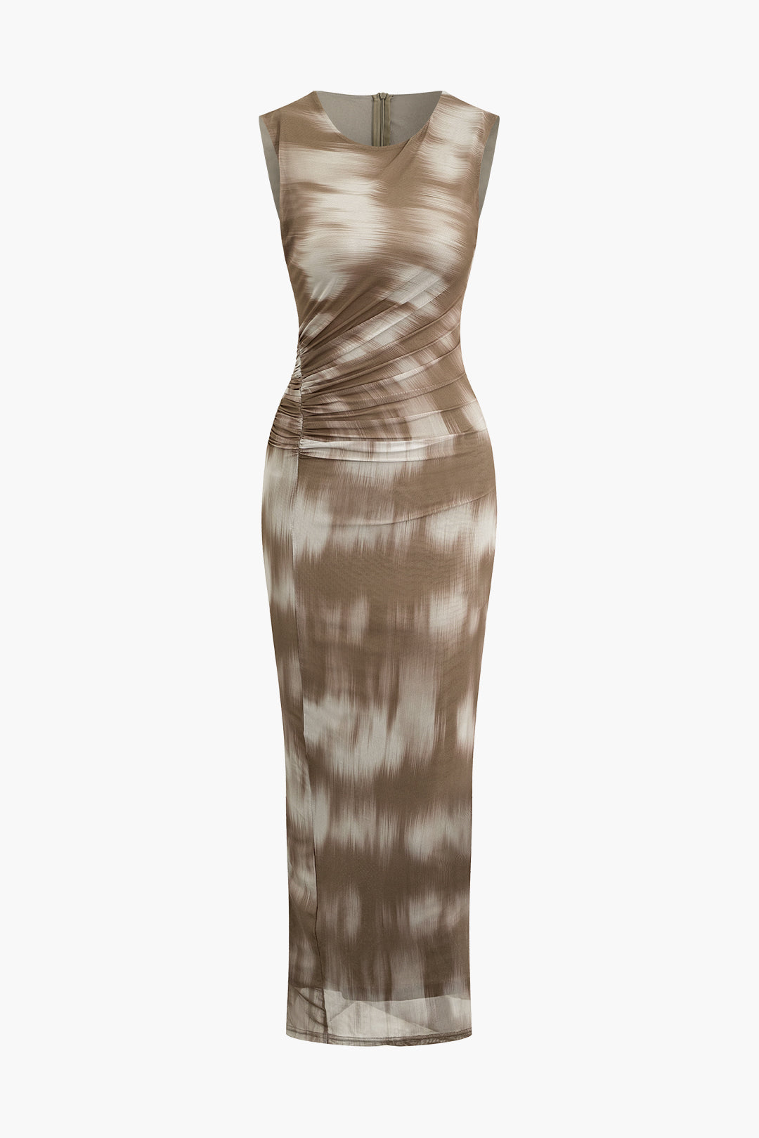 Y2K Tie Dye Ruched Mesh Sleeveless Maxi Dress for Trendy Aesthetic Outfits