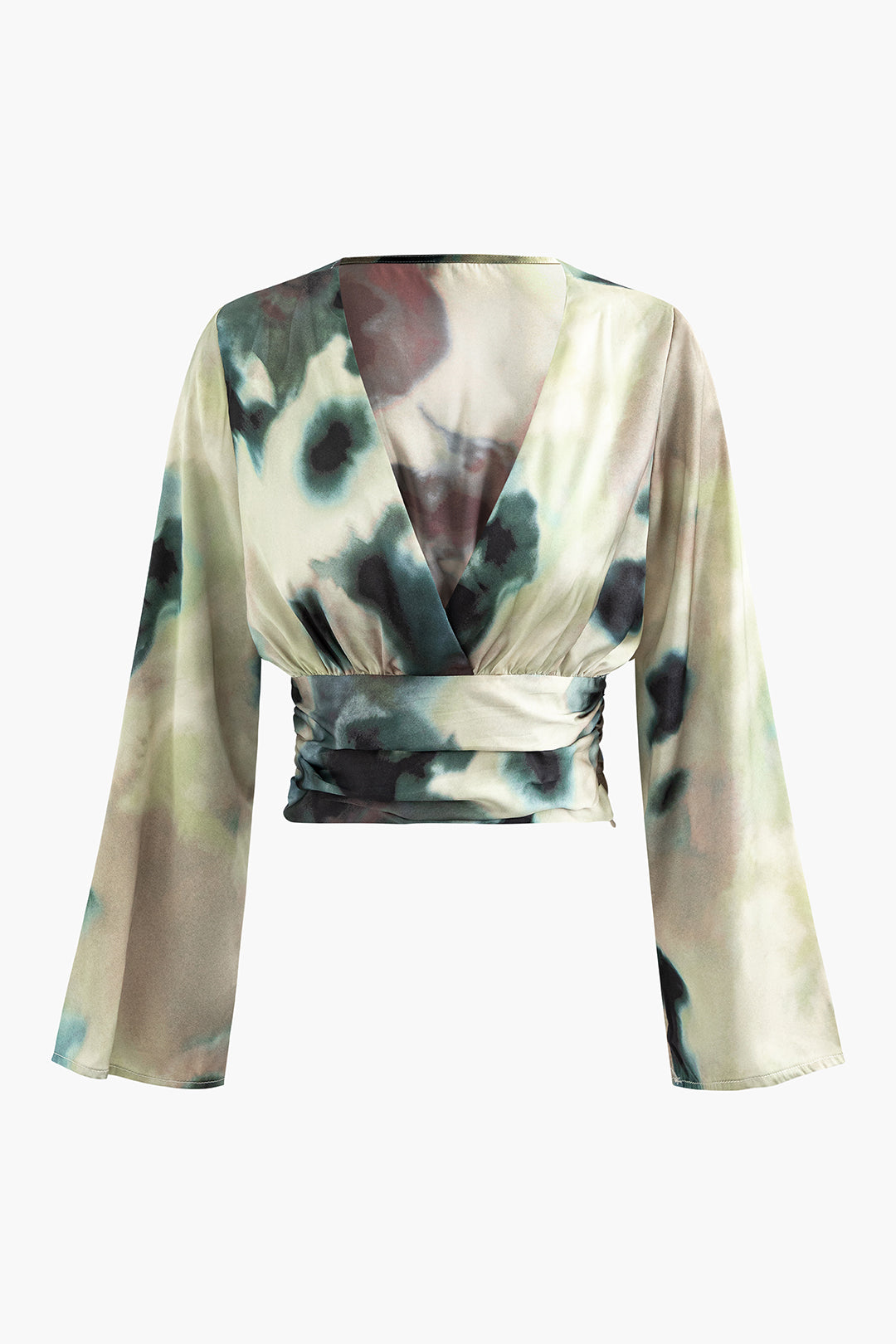 Y2K Tie Dye V-Neck Satin Blouse with Fitted Waist for Trendy Aesthetic Outfits