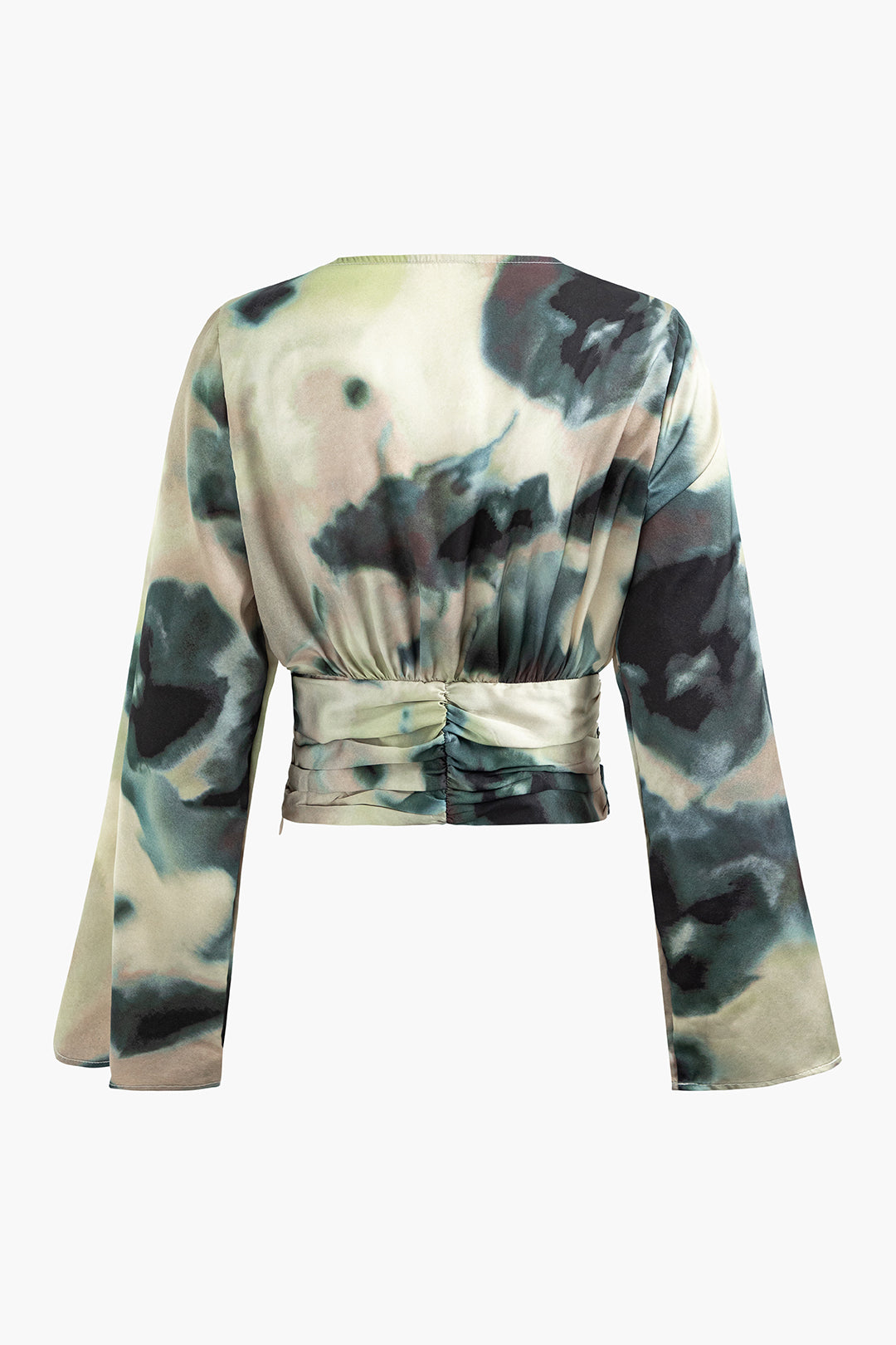 Y2K Tie Dye V-Neck Satin Blouse with Fitted Waist for Trendy Aesthetic Outfits