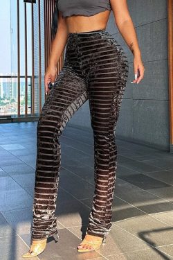 Y2K Velvet Striped High Rise Pants - Trendy Coquette Aesthetic Bottoms for Stylish Outfits