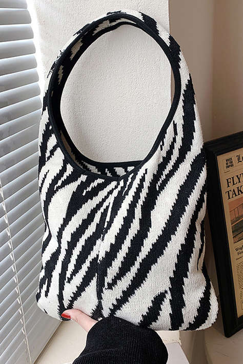 Zebra Pattern Knit Shoulder Bag - Y2K Aesthetic Chic Accessory for Trendy Outfits