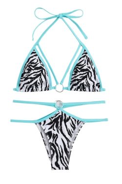 Zebra Print Backless Bikini Swimwear with O-Ring Detail for Y2K Aesthetic Vibes