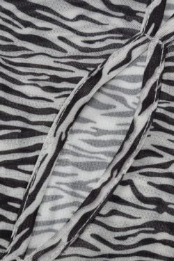 Zebra Print Sheer Mesh Mini Dress with Irregular Hollow Out Long Sleeves for Y2K Aesthetic