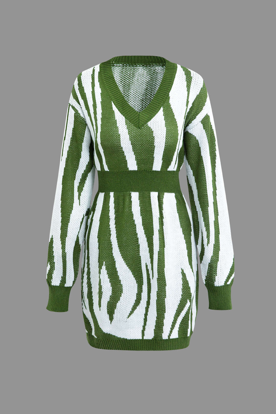 Zebra-Stripe V-Neck Knit Sweater Dress for Y2K Aesthetic and Coquette Style Fashion