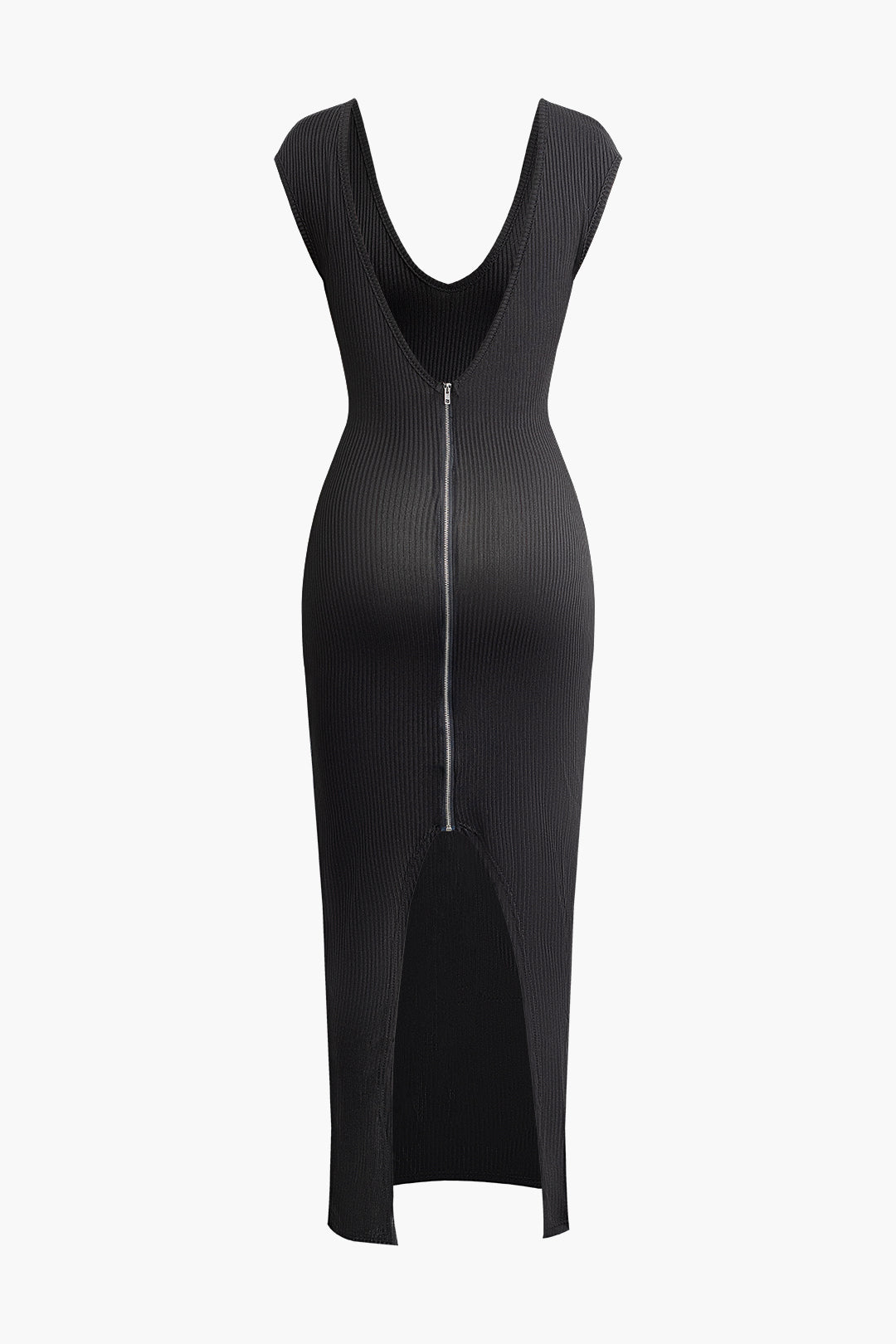 Zipper Back V-neck Backless Sleeveless Maxi Dress - Y2K Aesthetic Elegant Evening Wear