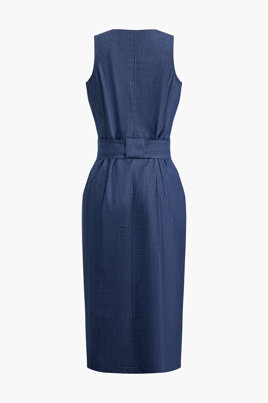 Zipper Belted Slit Sleeveless Denim Midi Dress - Y2K Aesthetic Fashion Essential