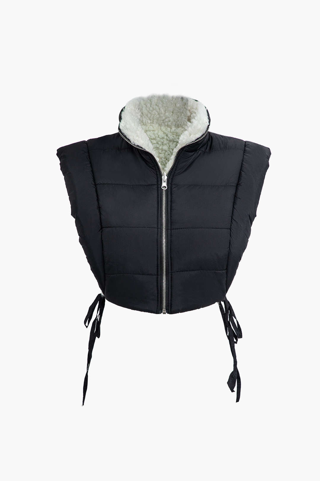 Zipper Cut Out Side Tie Stand Collar Vest in Y2K Aesthetic Style for Trendy Looks