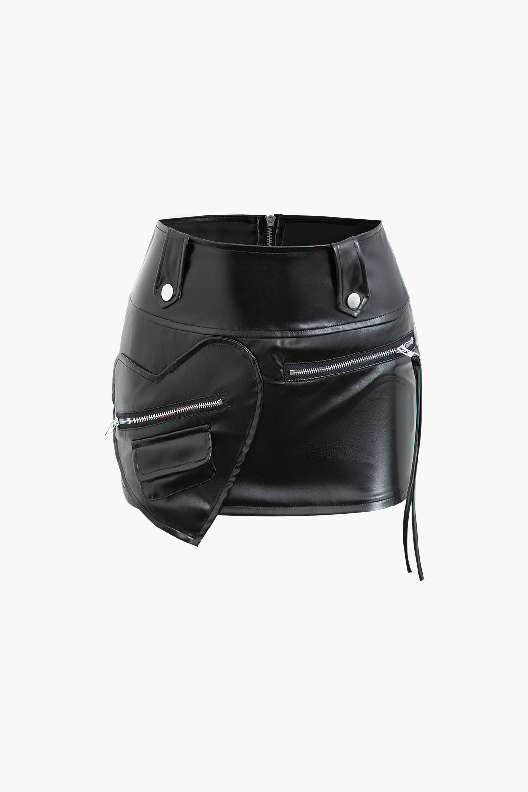 Zipper Pocket Faux Leather Mini Skirt for Y2K Aesthetic and Grunge Style Outfits