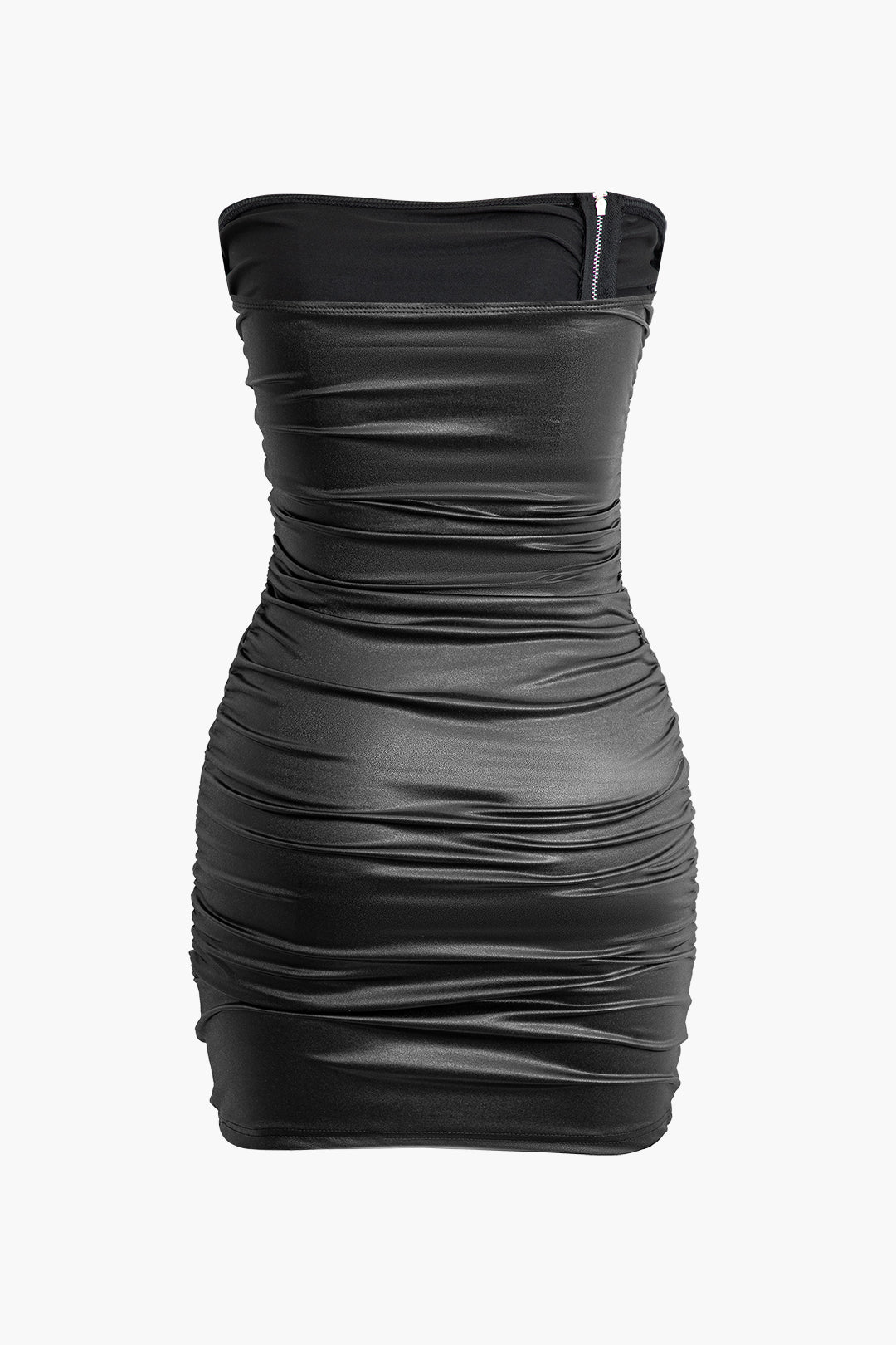 Zipper Ruched Strapless Mini Dress with Slit - Y2K Aesthetic Party Outfit