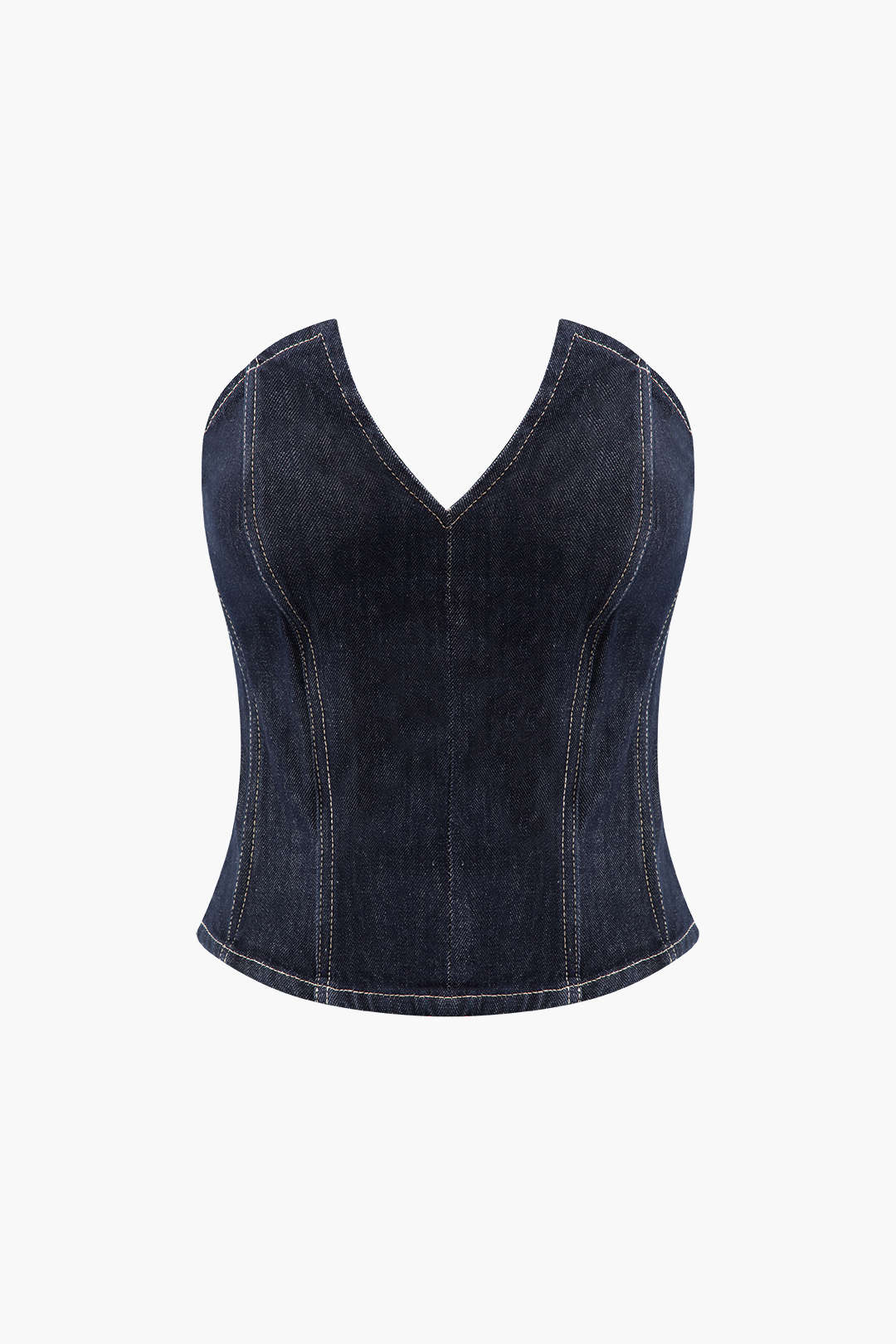 Zipper V-Neck Strapless Denim Top - Y2K Aesthetic Cute Crop Top for Trendy Outfits