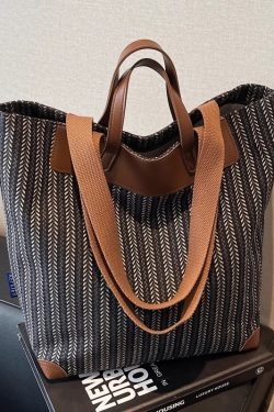 2025 Large Capacity Striped Canvas Tote Bag for Women - Versatile Handheld & Shoulder Bag for Class and Commuting
