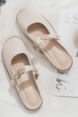2025 Spring/Summer Sheepskin Evening Shoes for Women - Fairy Style Flat Lazy Half Slippers for Outdoor Wear