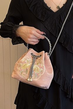 2025 Summer Chinese Style Embroidered Bucket Bag for Women - Versatile Handheld Crossbody Bag in National Fashion