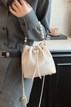2025 Summer Handheld Pearl Bucket Bag for Women, Chinese-Style Embroidered Crossbody Bag, Niche Minimalist High-End Fashion