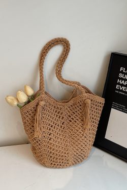 2025 Summer Handmade Knitted Shoulder Bag for Women - Woven Yarn Beach & Travel Bag in Trendy Fashion