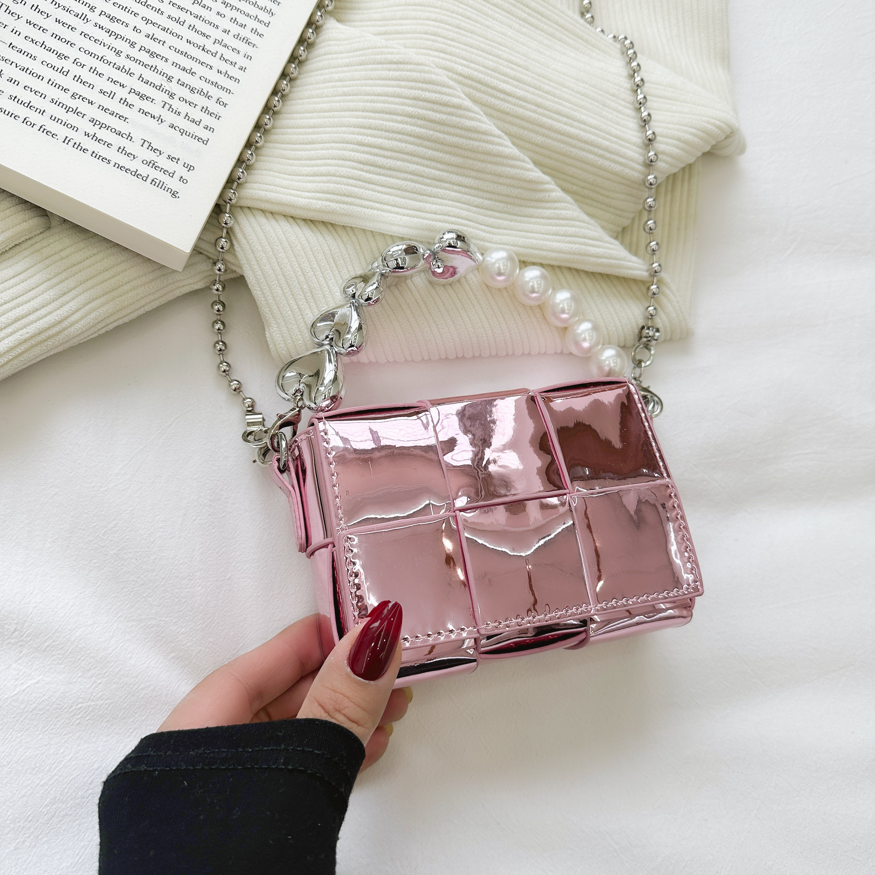 2025 Summer Silver Diagonal Mini Crossbody Bag for Women - Trendy Chain Handbag for Lipstick and Essentials