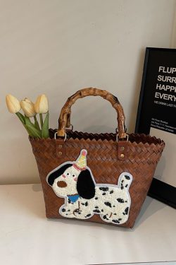 2025 Women's Handheld Bamboo Joint Beach Bag - Color-Blocking Woven Travel Basket for Shopping & Summer Style