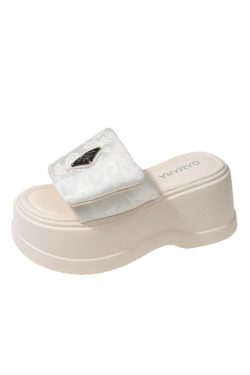 8cm Platform Sole Velcro One-Strap Sandals for Women - 2025 Summer Outdoor Thick-Soled Slippers