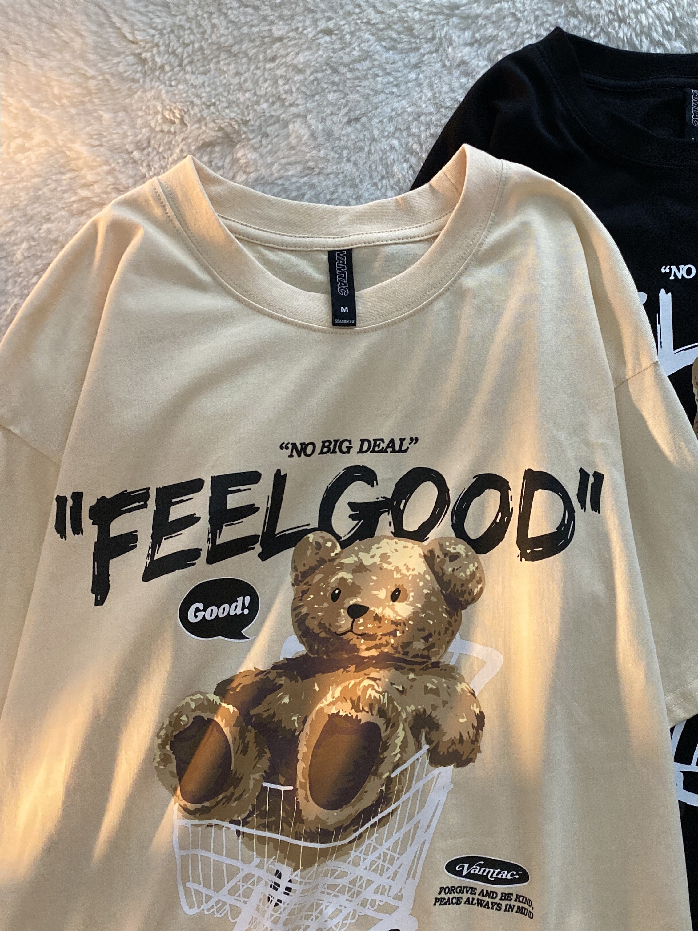 American Retro Bear Graphic Short Sleeve T-Shirt for Men and Women, Plus Size Loose-Fitting Couples Top, Trendy Streetwear